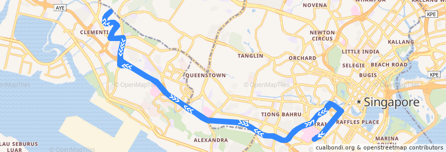 Mapa del recorrido Svc CT28 (New Bridge Road Terminal => New Bridge Road Terminal) de la línea  en シンガポール.