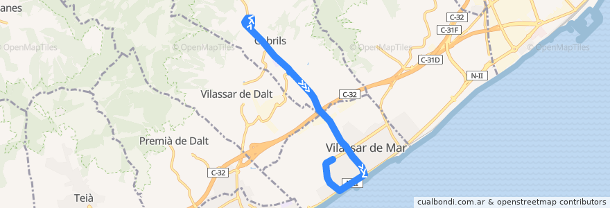 Mapa del recorrido C12 Cabrils - Vilassar de mar de la línea  en ماريسمي.