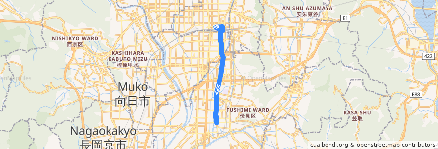 Mapa del recorrido 81号系統 de la línea  en Kyoto.