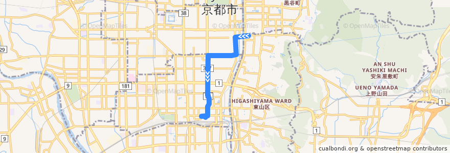 Mapa del recorrido バス: 5: 岩倉操車場前 => 京都駅前 de la línea  en 京都市.