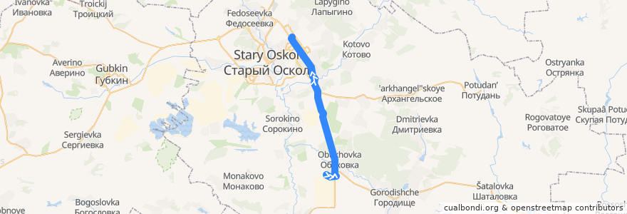 Mapa del recorrido Старый Оскол Трамвай №1: ОЭМК - Проспект Металлургов de la línea  en Старооскольский городской округ.