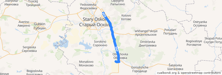 Mapa del recorrido Старый Оскол Трамвай №1: Проспект Металлургов - ОЭМК de la línea  en Старооскольский городской округ.