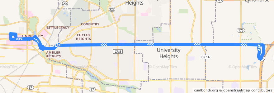 Mapa del recorrido RTA 32 Cedar de la línea  en Cuyahoga County.