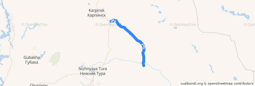 Mapa del recorrido Серов—Карпунино de la línea  en Северный управленческий округ.