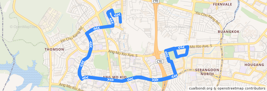 Mapa del recorrido Svc 268 (Ang Mo Kio Depot => Ang Mo Kio Depot) de la línea  en Central.