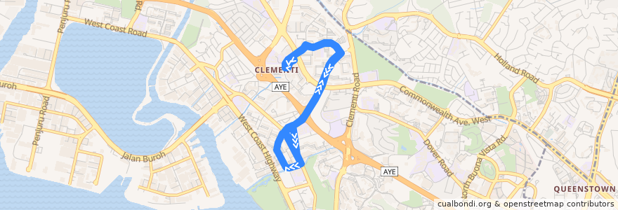 Mapa del recorrido Svc 282 (Clementi Interchange => Clementi Interchange) de la línea  en 西南区.