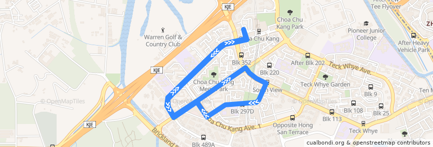 Mapa del recorrido Svc 300 (Choa Chu Kang Interchange => Choa Chu Kang Interchange) de la línea  en 西南区.