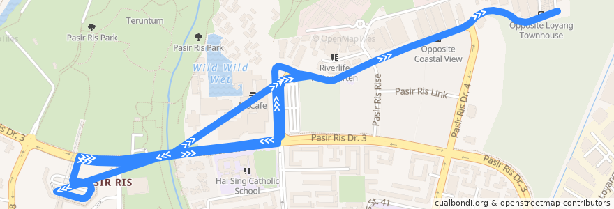 Mapa del recorrido Svc 354 (Pasir Ris Interchange => Pasir Ris Interchange) de la línea  en Northeast.