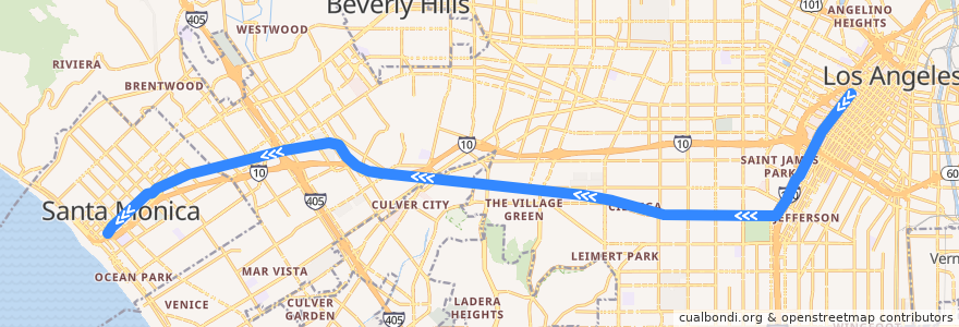 Mapa del recorrido E Line (Expo): 7th Street / Metro Center → Downtown Santa Monica de la línea  en 洛杉矶.