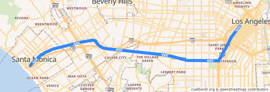 Mapa del recorrido E Line (Expo): 7th Street / Metro Center → Downtown Santa Monica de la línea  en Los Ángeles.