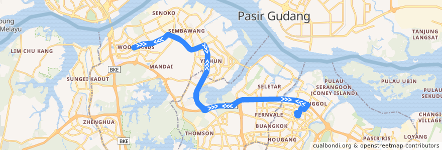 Mapa del recorrido Svc 965 (Woodlands Temporary Interchange => Woodlands Temporary Interchange) de la línea  en 新加坡.