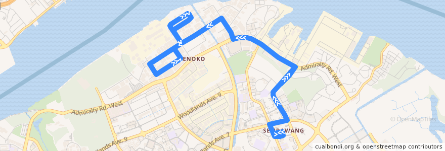 Mapa del recorrido Svc 981 (Sembawang Interchange => Before Senoko Drive) de la línea  en Northwest.