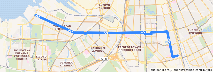 Mapa del recorrido Троллейбус № 45: проспект Героев => Звёздная улица de la línea  en Saint Petersburg.