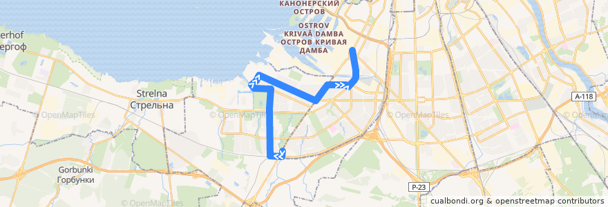 Mapa del recorrido Автобус № 2А: ж/д станция Лигово => Комсомольская площадь de la línea  en Saint Petersburg.