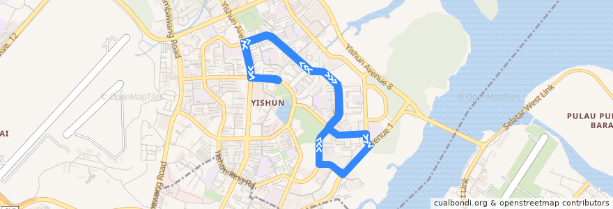 Mapa del recorrido Svc 804 (Yishun Temporary Interchange => Yishun Temporary Interchange) de la línea  en Northwest.