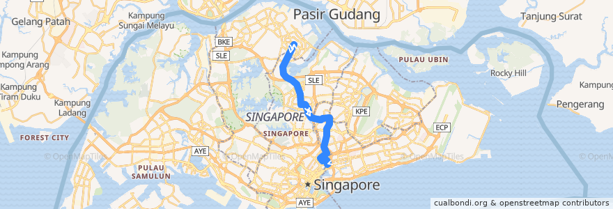 Mapa del recorrido Svc 853 (Yishun Temporary Interchange => Lorong 1 Geylang Terminal) de la línea  en シンガポール.