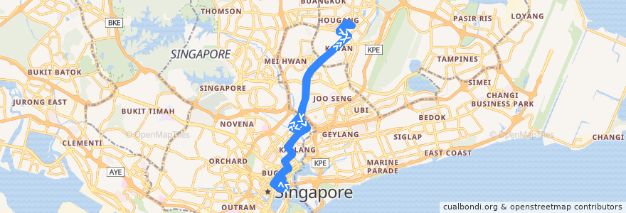 Mapa del recorrido Svc 107M (Hougang Central Interchange => Hougang Central Interchange) de la línea  en Singapur.