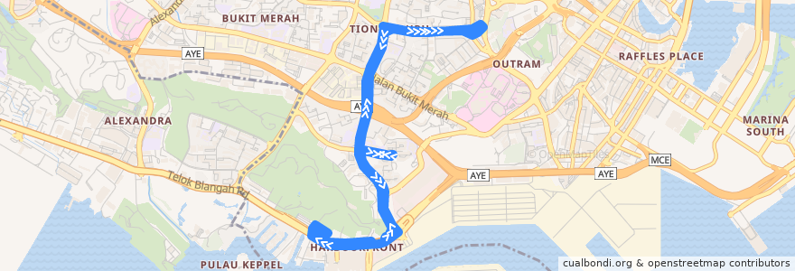 Mapa del recorrido Svc 123M (HarbourFront Interchange => HarbourFront Interchange) de la línea  en Central.