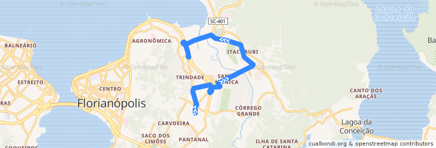 Mapa del recorrido Ônibus 177: Santa Mônica, UFSC => TITRI de la línea  en Florianópolis.