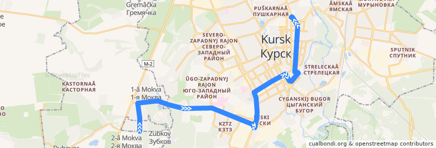 Mapa del recorrido Маршрут автобуса №22: "Запрудная улица - Московская площадь" de la línea  en городской округ Курск.