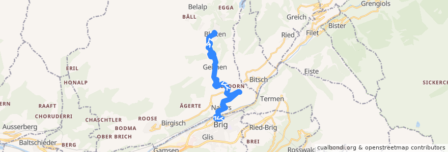 Mapa del recorrido Bus 624: Brig, Bahnhof => Blatten b. Naters, Luftseilbahn de la línea  en Naters.