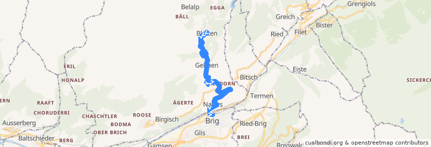 Mapa del recorrido Bus 624: Blatten b. Naters, Luftseilbahn --> Brig, Bahnhof de la línea  en Naters.