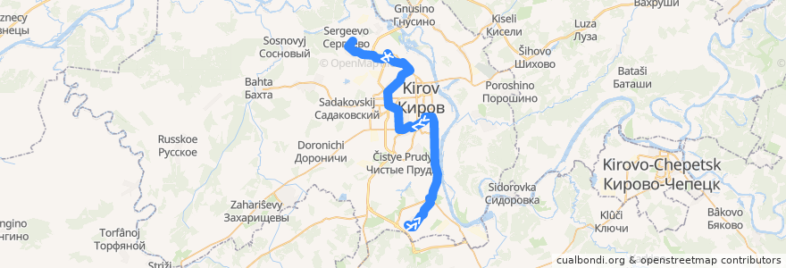 Mapa del recorrido Автобус №44: Сельский строительный комбинат — Деревня Хабаровы de la línea  en городской округ Киров.