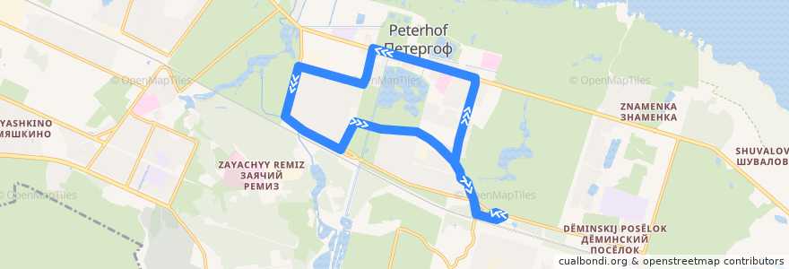 Mapa del recorrido Автобус № 350: ж/д станция Новый Петергоф => ж/д станция Новый Петергоф de la línea  en Петергоф.