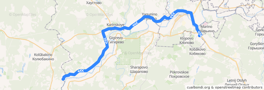 Mapa del recorrido Автобус №51: Звенигород - Хотяжи de la línea  en Одинцовский городской округ.