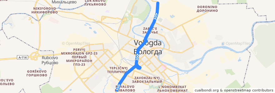 Mapa del recorrido Троллейбус 4: Больничный комплекс — Бригантина de la línea  en городской округ Вологда.