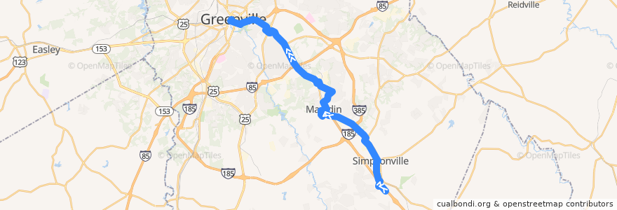 Mapa del recorrido 14N outbound de la línea  en Greenville County.