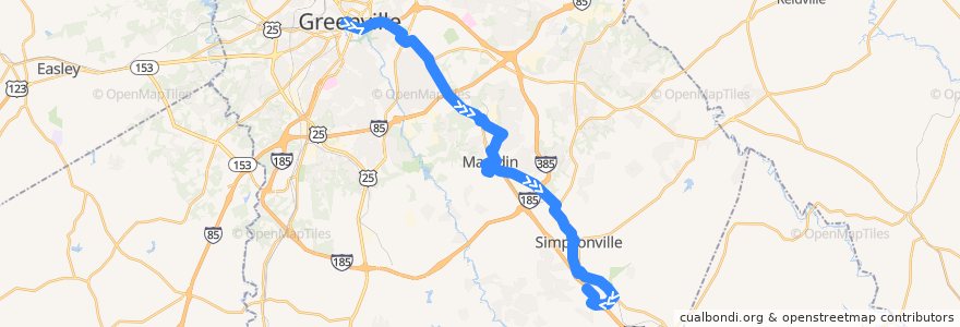 Mapa del recorrido 14N inbound de la línea  en Greenville County.