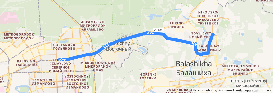 Mapa del recorrido Автобус 395: Москва (метро «Щёлковская») => Балашиха (улица Объединения) de la línea  en городской округ Балашиха.