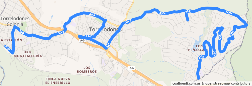 Mapa del recorrido L4: FF.CC. → Colonia → Pueblo → Los Peñascales de la línea  en Torrelodones.