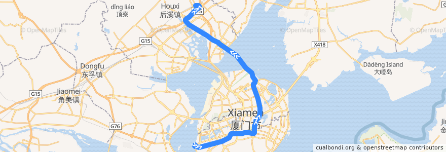 Mapa del recorrido Bus 快1 (BRT): 第一码头站 => 厦门北站 de la línea  en Fujian.