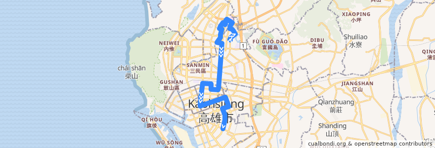 Mapa del recorrido 72A(往程) de la línea  en Kaohsiung.