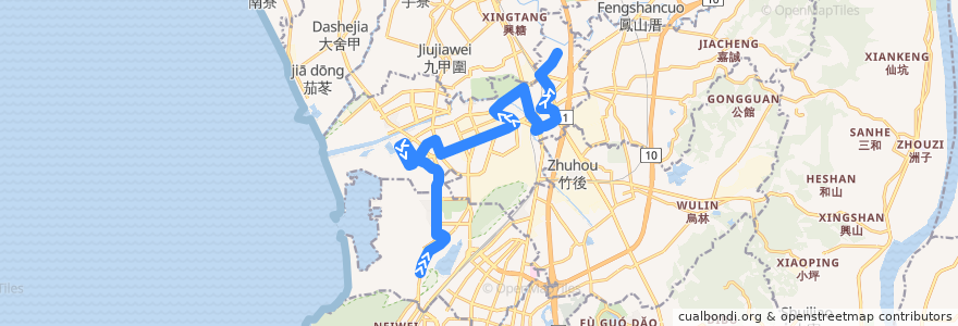 Mapa del recorrido 29A(往程) de la línea  en 楠梓區.