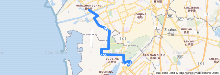 Mapa del recorrido 紅53(正線_往程) de la línea  en 高雄市.