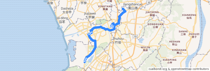 Mapa del recorrido 6路(往程) de la línea  en Kaohsiung.