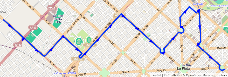 Mapa del recorrido 24 de la línea Oeste en Partido de La Plata.