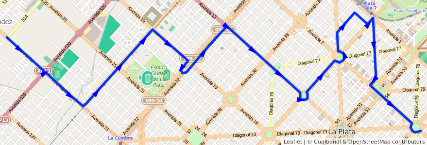 Mapa del recorrido 24 de la línea Oeste en Partido de La Plata.