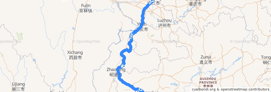 Mapa del recorrido 内昆铁路 de la línea  en 中国.