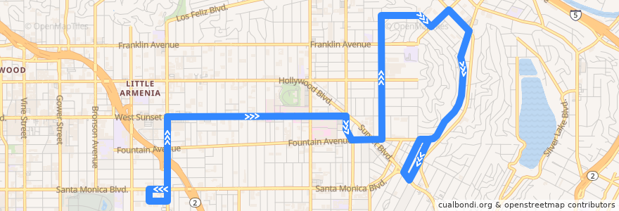 Mapa del recorrido Metro 175 de la línea  en Los Ángeles.