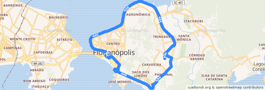 Mapa del recorrido Ônibus 154: UFSC Semidireto - Saída Sul de la línea  en 플로리아노폴리스.