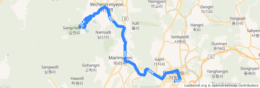 Mapa del recorrido 거창-점터 de la línea  en 거창군.