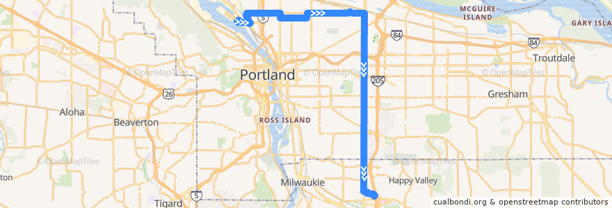 Mapa del recorrido Bus 72: Swan Island => Clackamas Town Center de la línea  en Portland.