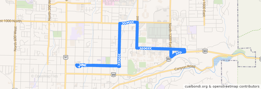 Mapa del recorrido Route 4 - USU, 1000 N 600 E de la línea  en Logan.