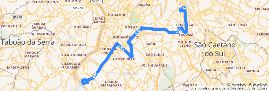 Mapa del recorrido 476A-10 Terminal Santo Amaro de la línea  en San Pablo.