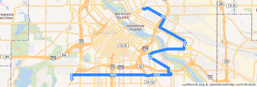 Mapa del recorrido Metro Transit 2C (eastbound) de la línea  en Minneapolis.