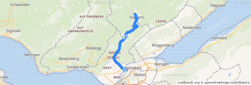 Mapa del recorrido Bus 106: Interlaken West => Habkern, Zäundli de la línea  en Verwaltungskreis Interlaken-Oberhasli.